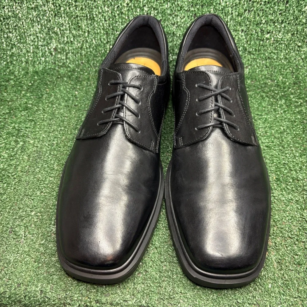 ECCO Helsinki 2.0 Leather Lace Up Square Toe Derby Dress Shoes Black Mens 12.5